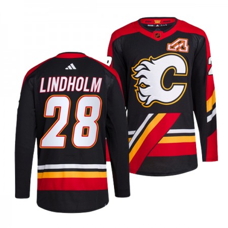 Män Ishockey Calgary Flames tröja Elias Lindholm 28 Adidas 2022-23 Svart Reverse Retro 2.0 Authentic
